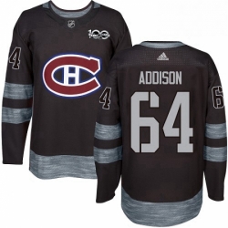Mens Adidas Montreal Canadiens 64 Jeremiah Addison Authentic Black 1917 2017 100th Anniversary NHL Jersey 