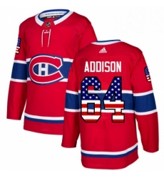 Mens Adidas Montreal Canadiens 64 Jeremiah Addison Authentic Red USA Flag Fashion NHL Jersey 