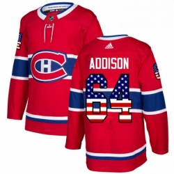 Mens Adidas Montreal Canadiens 64 Jeremiah Addison Authentic Red USA Flag Fashion NHL Jersey 