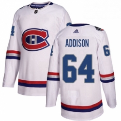 Mens Adidas Montreal Canadiens 64 Jeremiah Addison Authentic White 2017 100 Classic NHL Jersey 