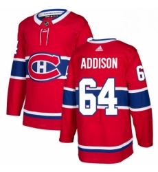 Mens Adidas Montreal Canadiens 64 Jeremiah Addison Premier Red Home NHL Jersey 