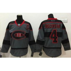 Montreal Canadiens #4 Jean Beliveau Charcoal Cross Check Fashion Stitched NHL Jersey