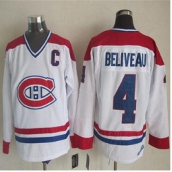 Montreal Canadiens #4 Jean Beliveau White CH-CCM Throwback Stitched NHL Jersey