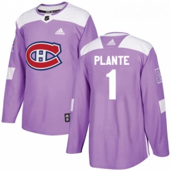 Youth Adidas Montreal Canadiens 1 Jacques Plante Authentic Purple Fights Cancer Practice NHL Jersey 