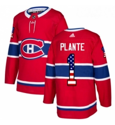 Youth Adidas Montreal Canadiens 1 Jacques Plante Authentic Red USA Flag Fashion NHL Jersey 