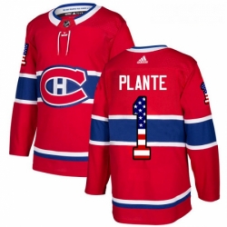 Youth Adidas Montreal Canadiens 1 Jacques Plante Authentic Red USA Flag Fashion NHL Jersey 