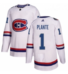 Youth Adidas Montreal Canadiens 1 Jacques Plante Authentic White 2017 100 Classic NHL Jersey 