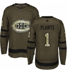 Youth Adidas Montreal Canadiens 1 Jacques Plante Premier Green Salute to Service NHL Jersey 
