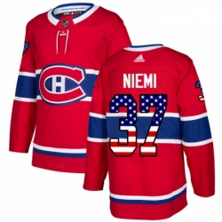 Youth Adidas Montreal Canadiens 37 Antti Niemi Authentic Red USA Flag Fashion NHL Jersey 
