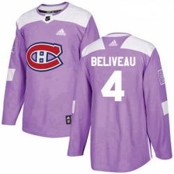Youth Adidas Montreal Canadiens 4 Jean Beliveau Authentic Purple Fights Cancer Practice NHL Jersey 