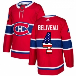Youth Adidas Montreal Canadiens 4 Jean Beliveau Authentic Red USA Flag Fashion NHL Jersey 