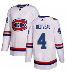 Youth Adidas Montreal Canadiens 4 Jean Beliveau Authentic White 2017 100 Classic NHL Jersey 
