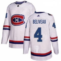 Youth Adidas Montreal Canadiens 4 Jean Beliveau Authentic White 2017 100 Classic NHL Jersey 