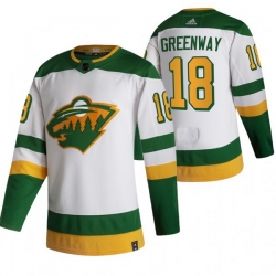 Men Minnesota Wild 18 Jordan Greenway White Adidas 2020 21 Reverse Retro Alternate NHL Jersey