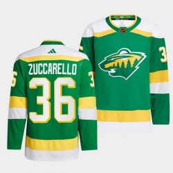 Men Minnesota Wild 36 Mats Zuccarello Green 2022 23 Reverse Retro Stitched Jersey
