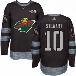 Mens Adidas Minnesota Wild 10 Chris Stewart Authentic Black 1917 2017 100th Anniversary NHL Jersey 