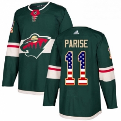 Mens Adidas Minnesota Wild 11 Zach Parise Authentic Green USA Flag Fashion NHL Jersey 
