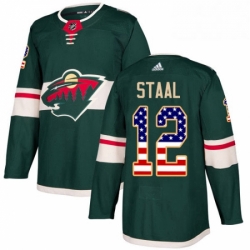 Mens Adidas Minnesota Wild 12 Eric Staal Authentic Green USA Flag Fashion NHL Jersey 