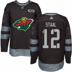 Mens Adidas Minnesota Wild 12 Eric Staal Premier Black 1917 2017 100th Anniversary NHL Jersey 