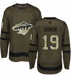 Mens Adidas Minnesota Wild 19 Luke Kunin Premier Green Salute to Service NHL Jersey 