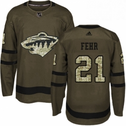Mens Adidas Minnesota Wild 21 Eric Fehr Authentic Green Salute to Service NHL Jersey 