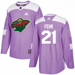 Mens Adidas Minnesota Wild 21 Eric Fehr Authentic Purple Fights Cancer Practice NHL Jersey 