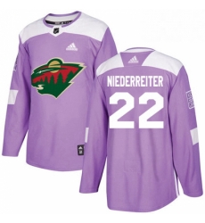 Mens Adidas Minnesota Wild 22 Nino Niederreiter Authentic Purple Fights Cancer Practice NHL Jersey 