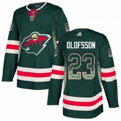 Mens Adidas Minnesota Wild 23 Gustav Olofsson Authentic Green Drift Fashion NHL Jersey 