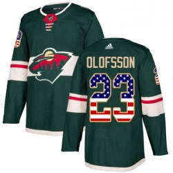 Mens Adidas Minnesota Wild 23 Gustav Olofsson Authentic Green USA Flag Fashion NHL Jersey 