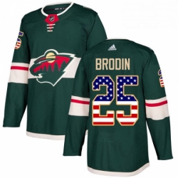 Mens Adidas Minnesota Wild 25 Jonas Brodin Authentic Green USA Flag Fashion NHL Jersey 