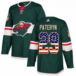 Mens Adidas Minnesota Wild 29 Greg Pateryn Authentic Green USA Flag Fashion NHL Jersey 