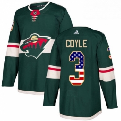 Mens Adidas Minnesota Wild 3 Charlie Coyle Authentic Green USA Flag Fashion NHL Jersey 