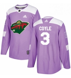 Mens Adidas Minnesota Wild 3 Charlie Coyle Authentic Purple Fights Cancer Practice NHL Jersey 