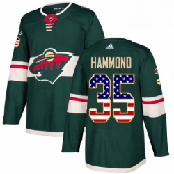 Mens Adidas Minnesota Wild 35 Andrew Hammond Authentic Green USA Flag Fashion NHL Jersey 