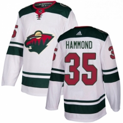 Mens Adidas Minnesota Wild 35 Andrew Hammond Authentic White Away NHL Jersey 