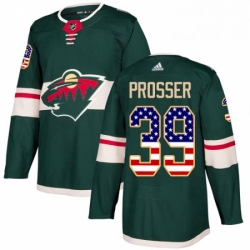 Mens Adidas Minnesota Wild 39 Nate Prosser Authentic Green USA Flag Fashion NHL Jersey 