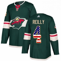 Mens Adidas Minnesota Wild 4 Mike Reilly Authentic Green USA Flag Fashion NHL Jersey 