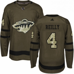 Mens Adidas Minnesota Wild 4 Mike Reilly Premier Green Salute to Service NHL Jersey 