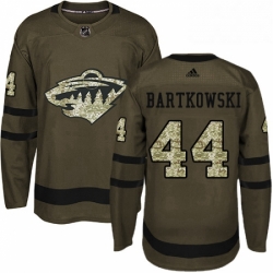 Mens Adidas Minnesota Wild 44 Matt Bartkowski Premier Green Salute to Service NHL Jersey 