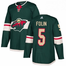 Mens Adidas Minnesota Wild 5 Christian Folin Green Home Authentic Stitched NHL Jersey 