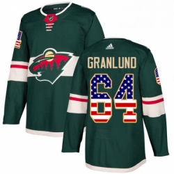 Mens Adidas Minnesota Wild 64 Mikael Granlund Authentic Green USA Flag Fashion NHL Jersey 