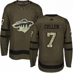 Mens Adidas Minnesota Wild 7 Matt Cullen Authentic Green Salute to Service NHL Jersey 
