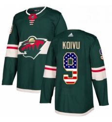 Mens Adidas Minnesota Wild 9 Mikko Koivu Authentic Green USA Flag Fashion NHL Jersey 