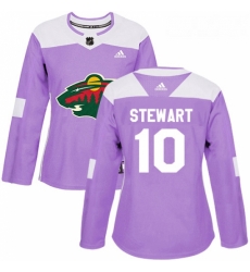 Womens Adidas Minnesota Wild 10 Chris Stewart Authentic Purple Fights Cancer Practice NHL Jersey 