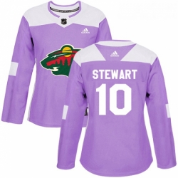 Womens Adidas Minnesota Wild 10 Chris Stewart Authentic Purple Fights Cancer Practice NHL Jersey 