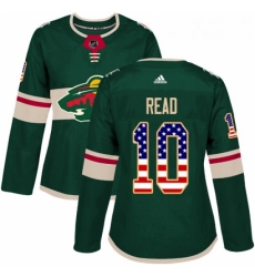 Womens Adidas Minnesota Wild 10 Matt Read Authentic Green USA Flag Fashion NHL Jersey 