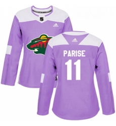 Womens Adidas Minnesota Wild 11 Zach Parise Authentic Purple Fights Cancer Practice NHL Jersey 