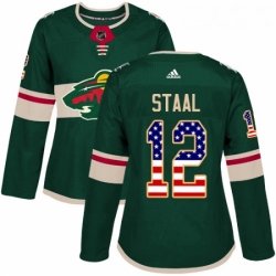 Womens Adidas Minnesota Wild 12 Eric Staal Authentic Green USA Flag Fashion NHL Jersey 