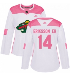 Womens Adidas Minnesota Wild 14 Joel Eriksson Ek Authentic WhitePink Fashion NHL Jersey 