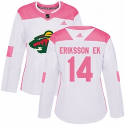 Womens Adidas Minnesota Wild 14 Joel Eriksson Ek Authentic WhitePink Fashion NHL Jersey 